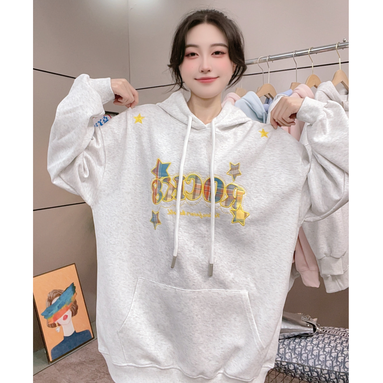 【贴布ROCK8】卫衣600g重磅外套女2025新款春秋季宽松慵懒风连帽女