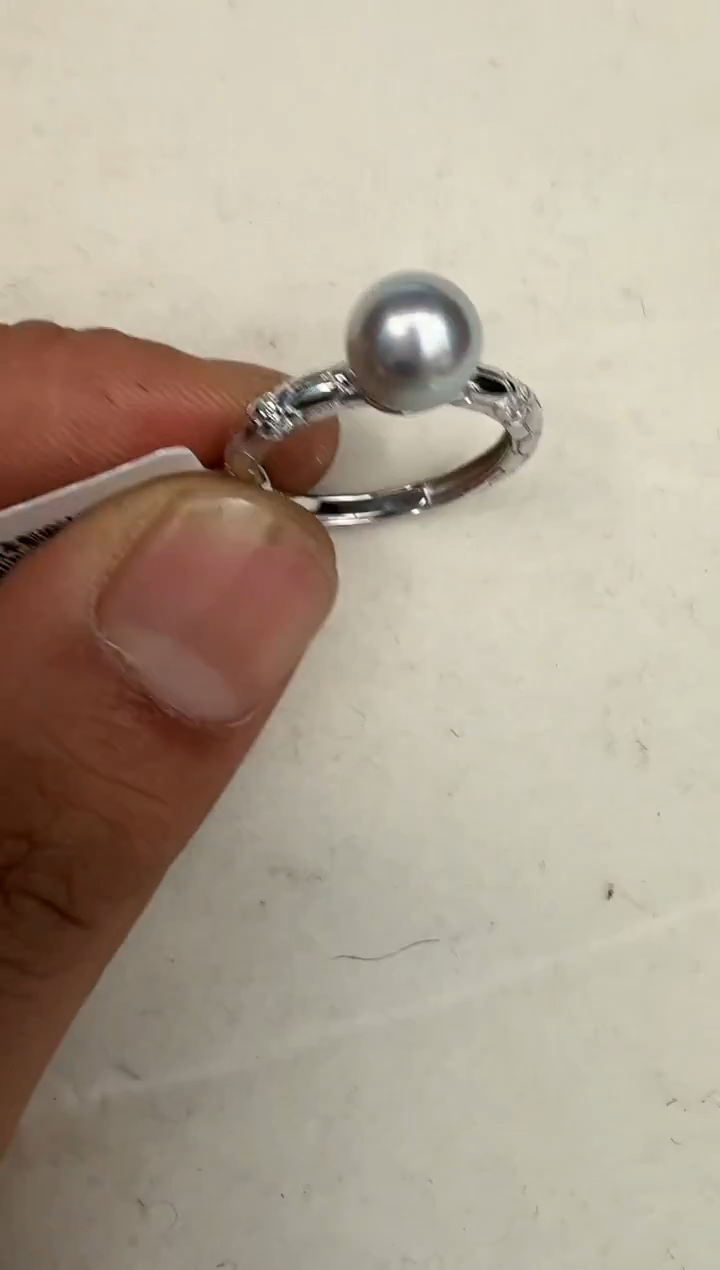 银S925镶嵌戒指海水珍珠戒指