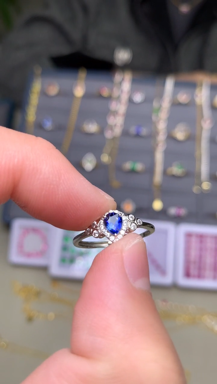 戒指蓝宝石银S925镶嵌戒指