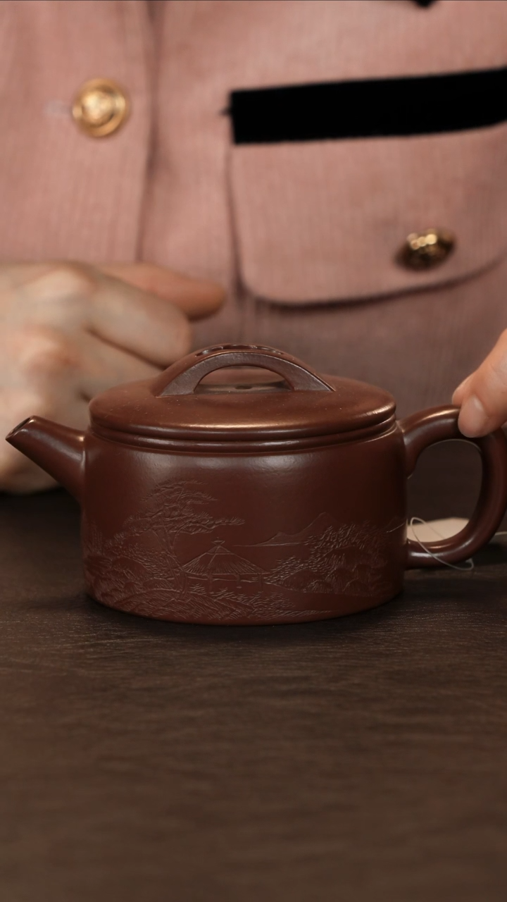【闪购商品】紫砂茶壶直播福利李建军汉瓦刻山水紫朱泥
