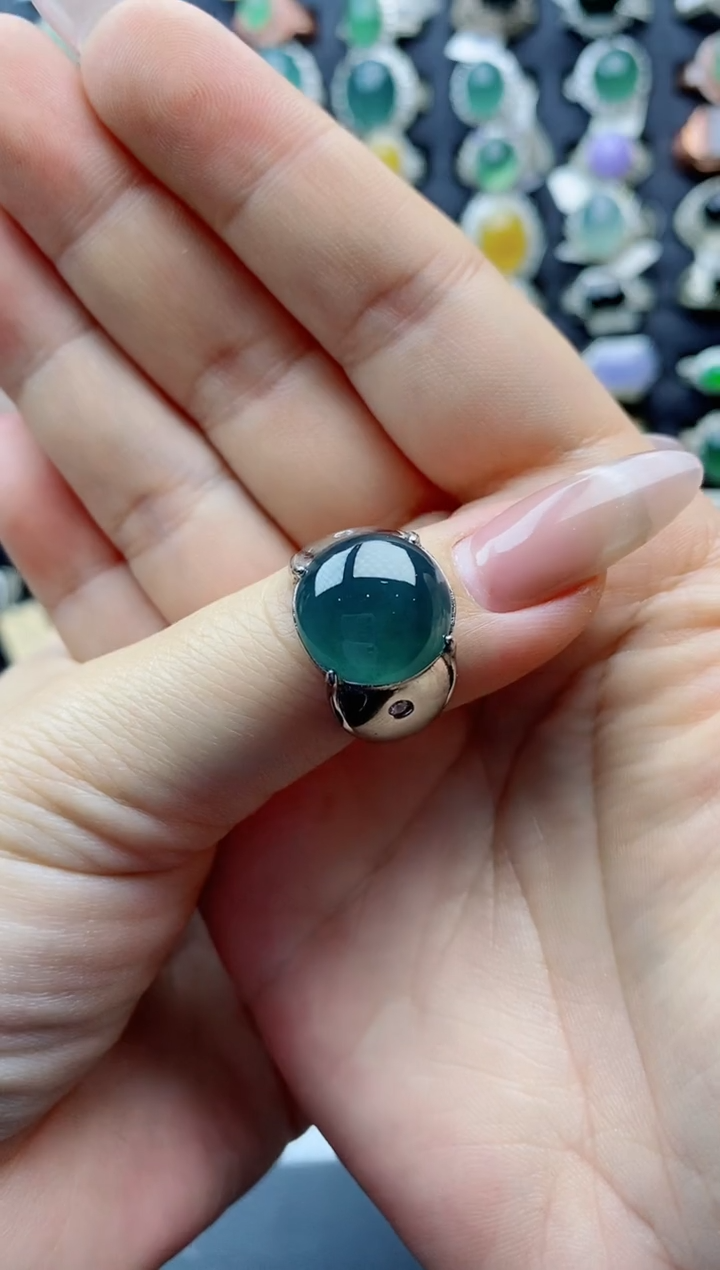 【闪购商品】翡翠戒指银S925镶嵌天然翡翠男戒