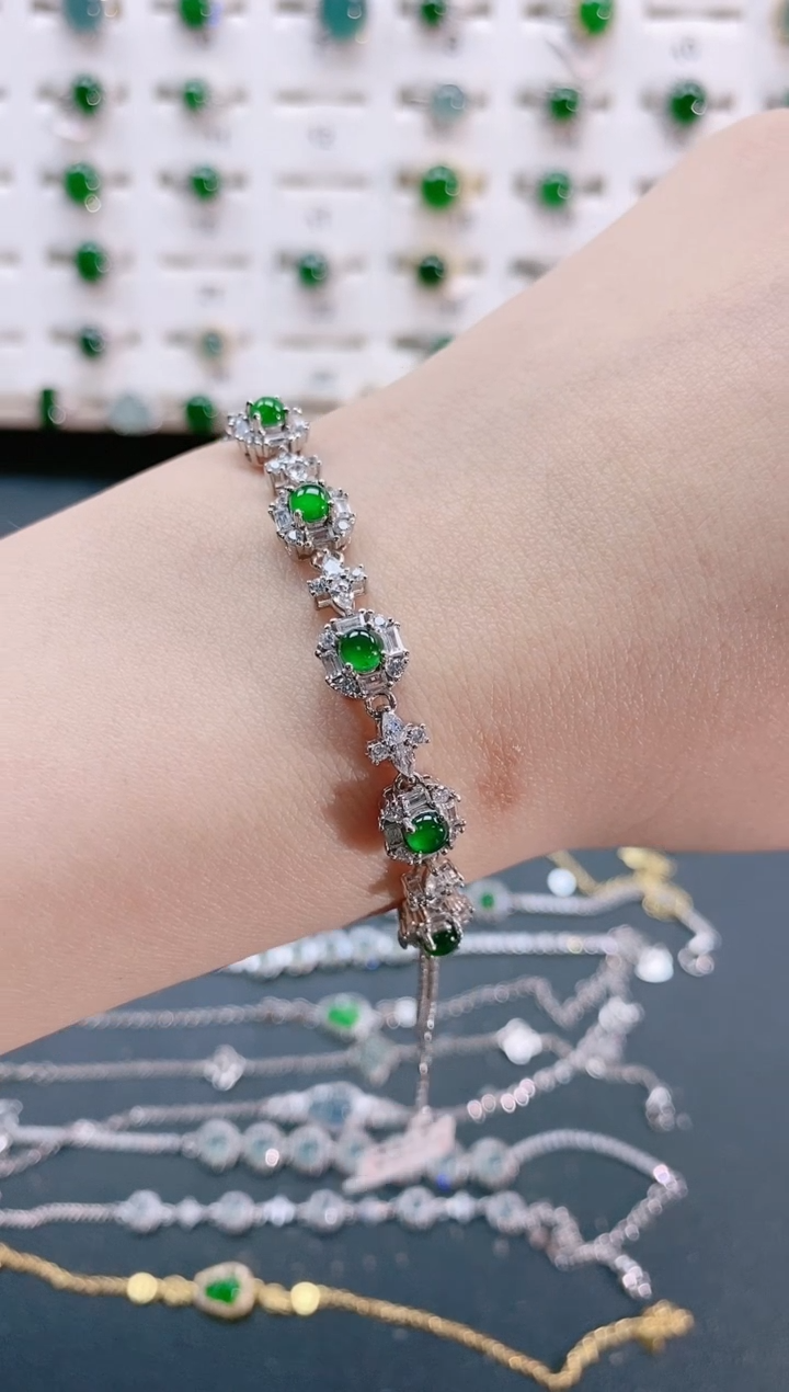 【闪购商品】翡翠手链银S925镶嵌天然翡翠