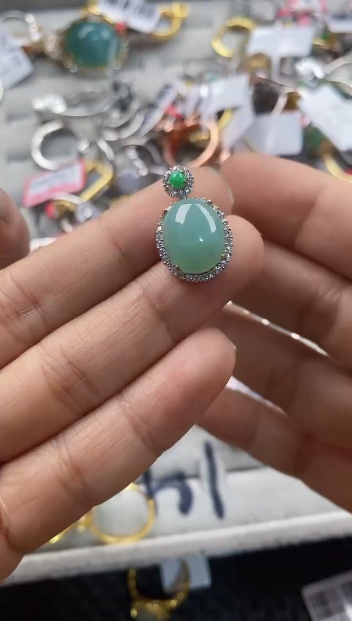 银S925镶嵌戒指翡翠666---4