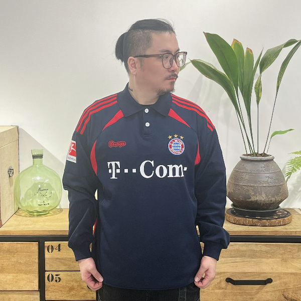 预售-拜仁藏青色长袖T恤足球服秋冬透气休闲速干印花