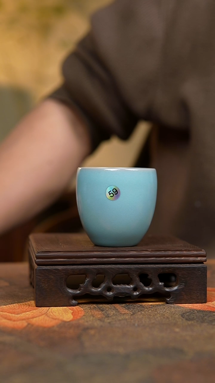 杯仿古天青纯手工闻香杯大漏