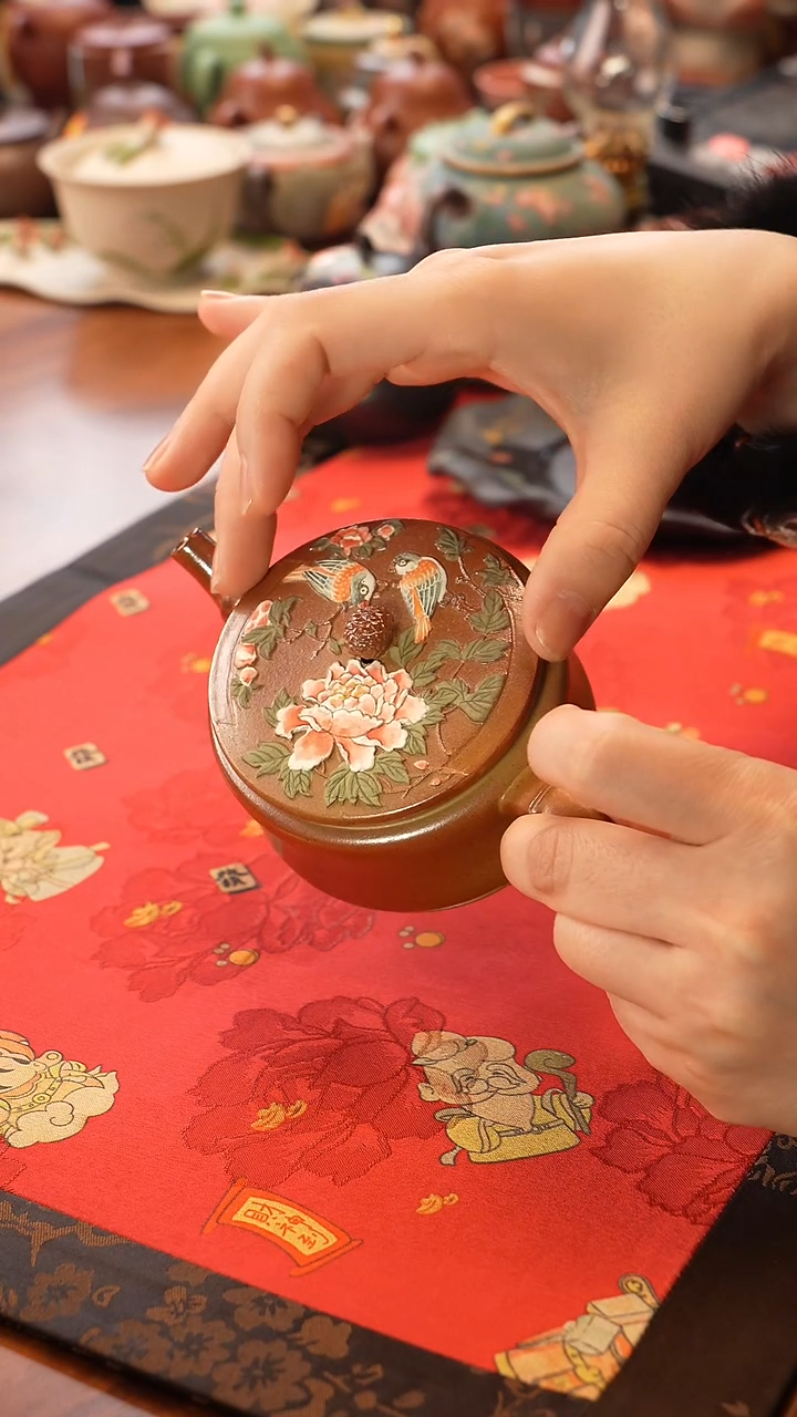 茶壶紫砂柴烧牡丹汉瓦