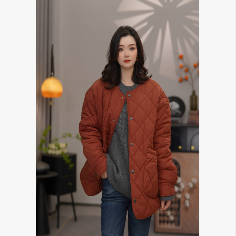 阿玛施【官方正品】新款质感百搭时尚气质菱形格新雪丽棉服5400730