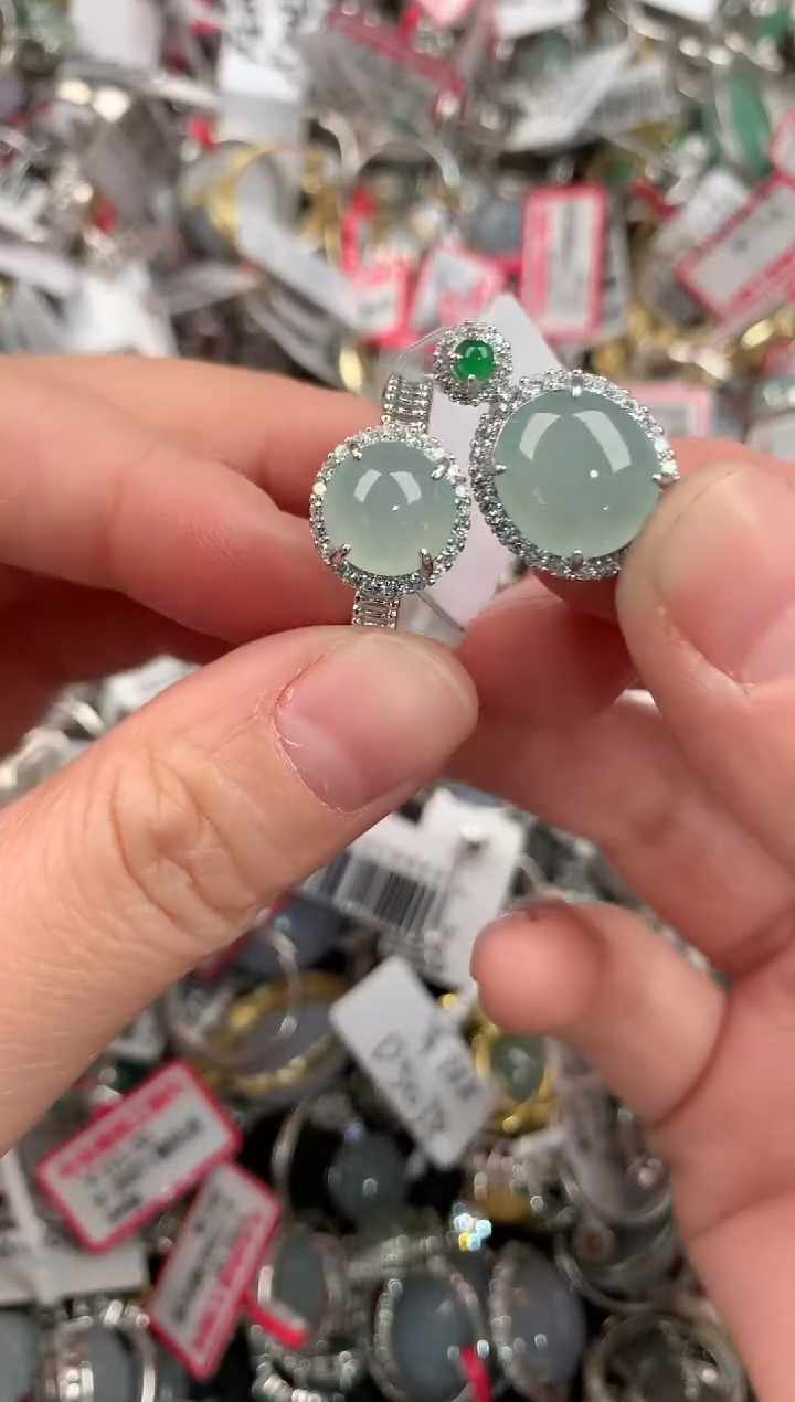 银S925镶嵌戒指翡翠444              8