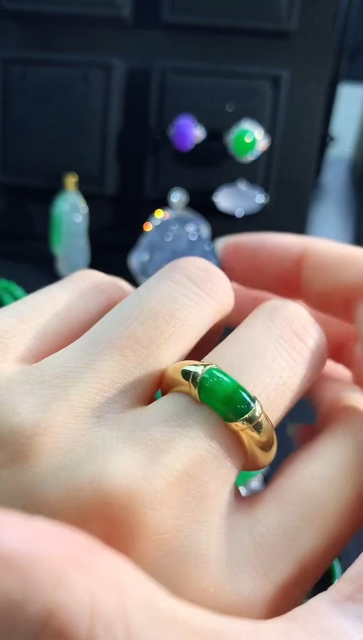 【闪购商品】翡翠戒指18K金镶嵌戒指14.5