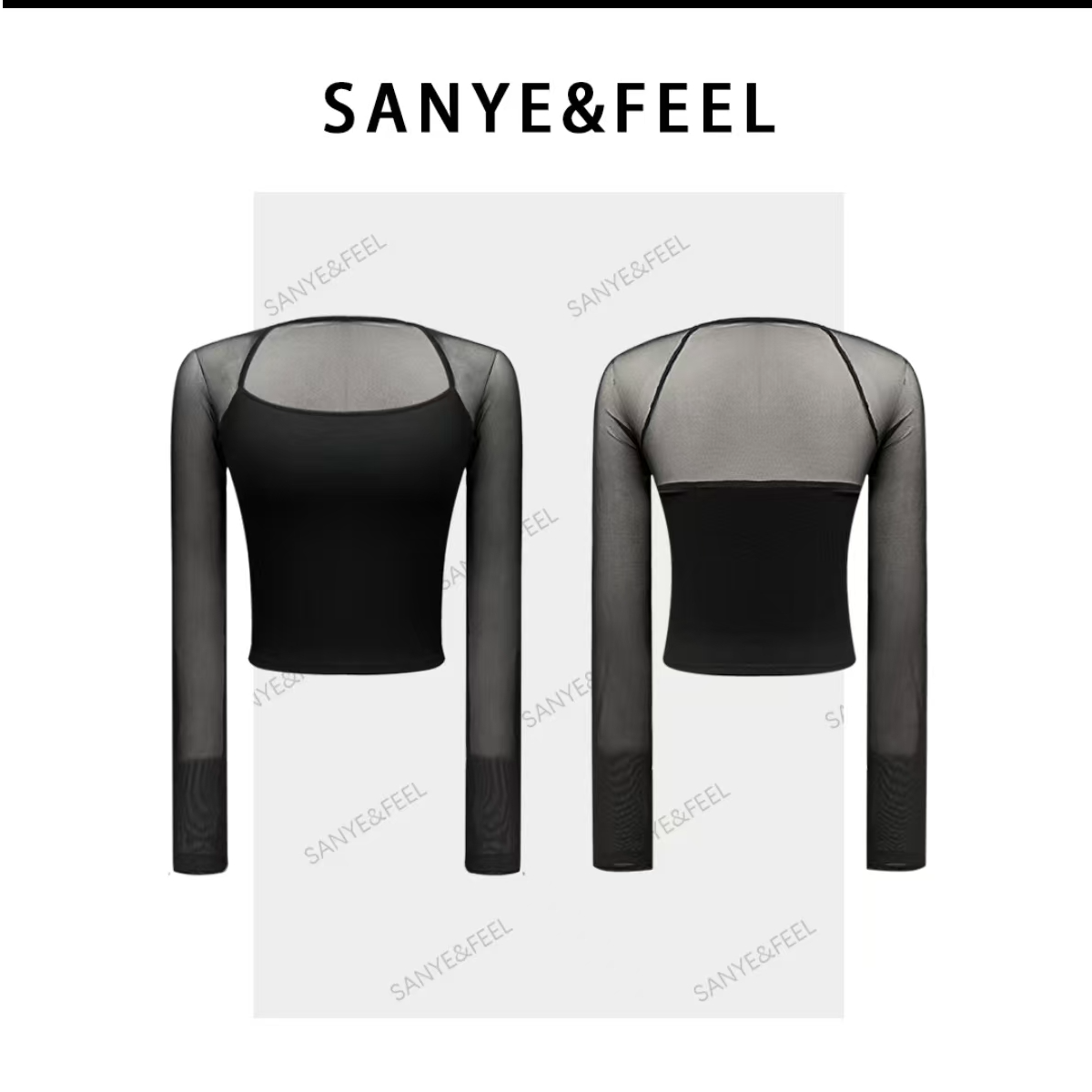 sanye&feel/妍三也【酷炫不羁】加绒设计露背网纱修身上衣540116YX