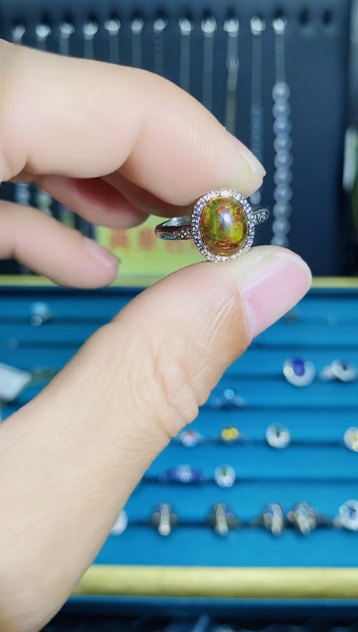 【闪购商品】琥珀戒指银S925镶嵌1121