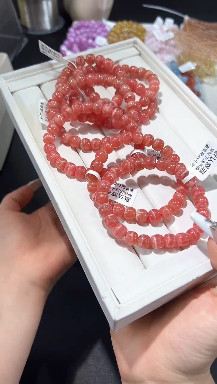 未镶嵌菱锰矿（红纹石）手串34n多样性发其一【1条】默认微瑕8mm