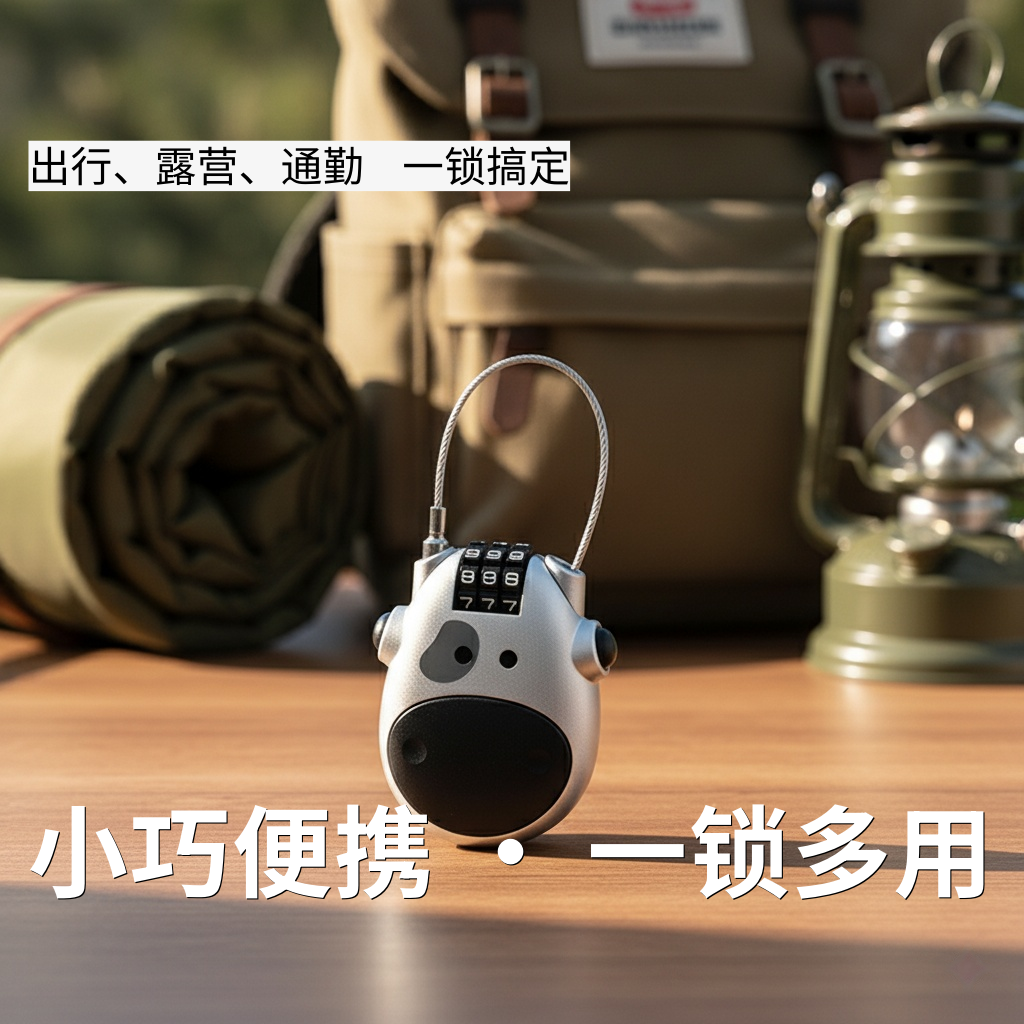帐篷锁户外露营小奶牛防撬便携锁具便携快装密码防盗露营帐篷配件