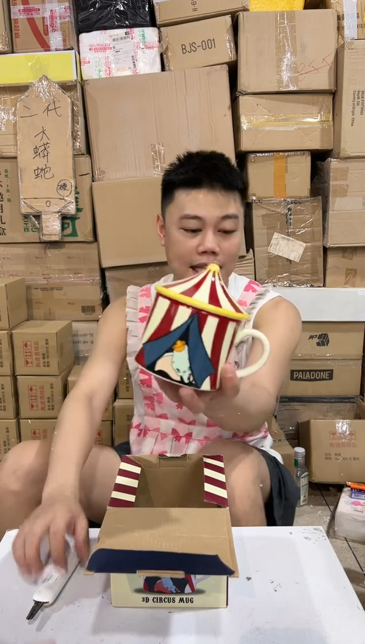 瓷片原盒小飞象带盖杯