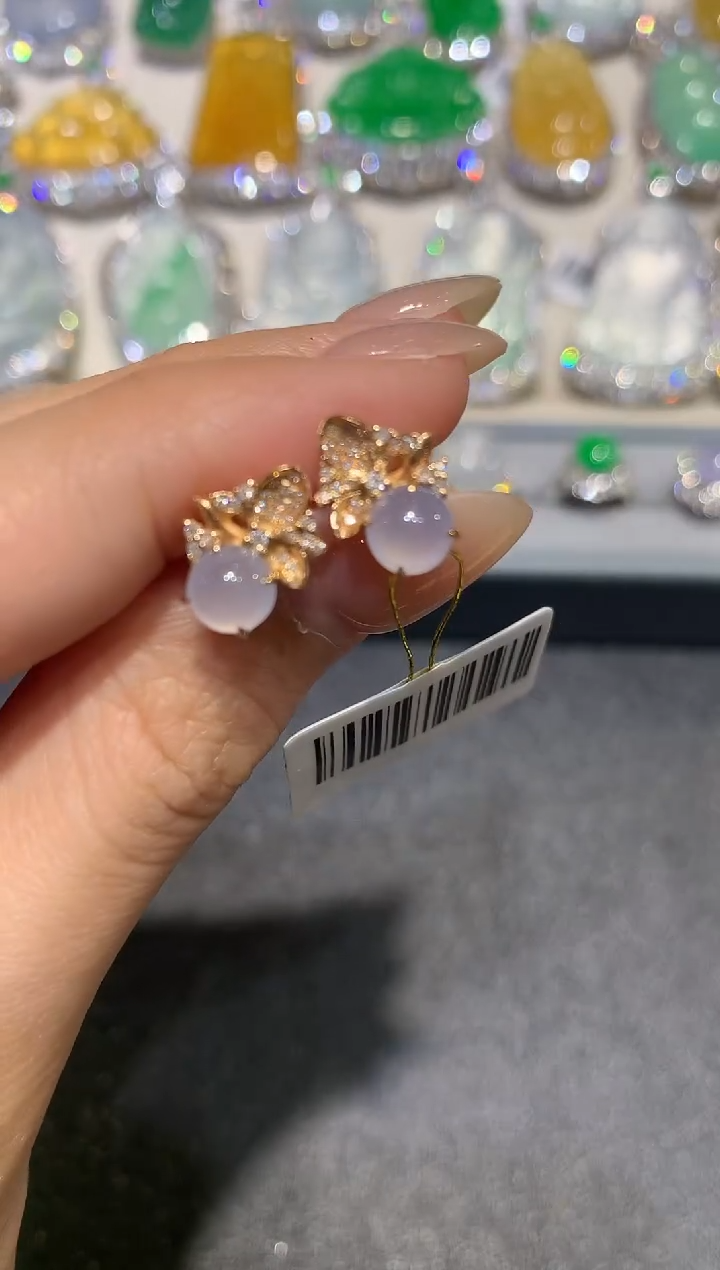 【闪购商品】翡翠耳饰18K金镶嵌q28     