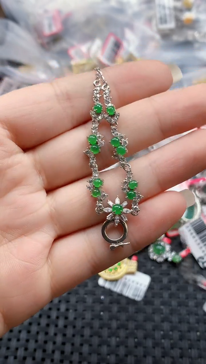 银S925镶嵌戒指翡翠天然A货缅甸翡翠