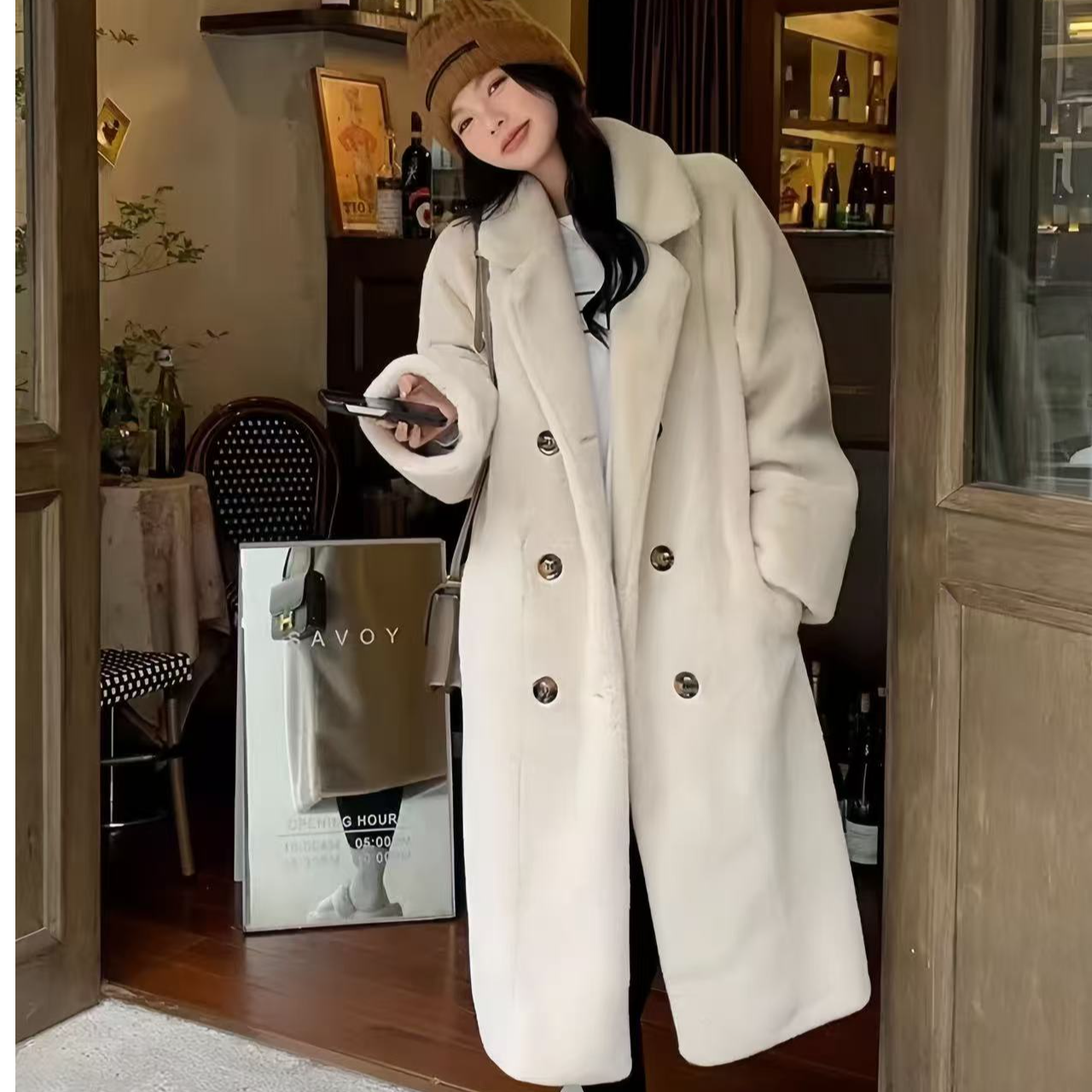 人造皮草 女士长袖大衣女冬季长款连帽短外套春秋冬休闲修身型