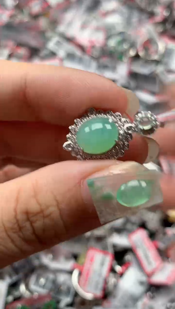 银S925镶嵌戒指翡翠天然A货缅甸翡翠