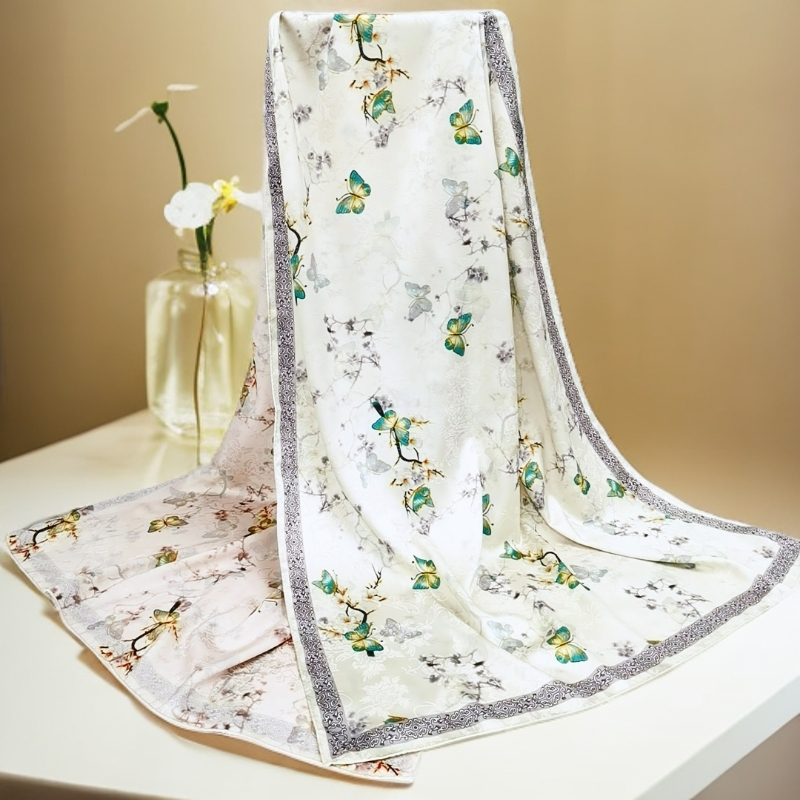 上海故事B15捡漏双色180*70cm春枝蝶影长巾轻奢香云贵气长辈礼物