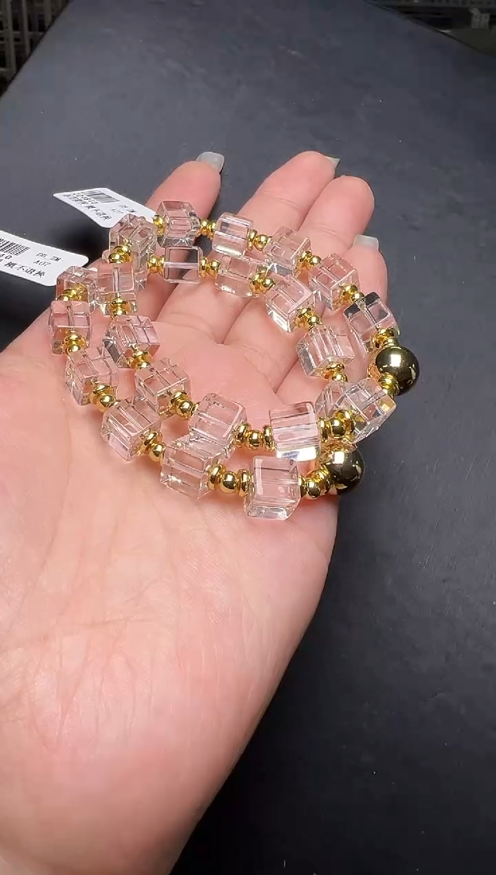 未镶嵌手串水晶多样性发一白水晶方糖岁岁有金手串 Z24840 