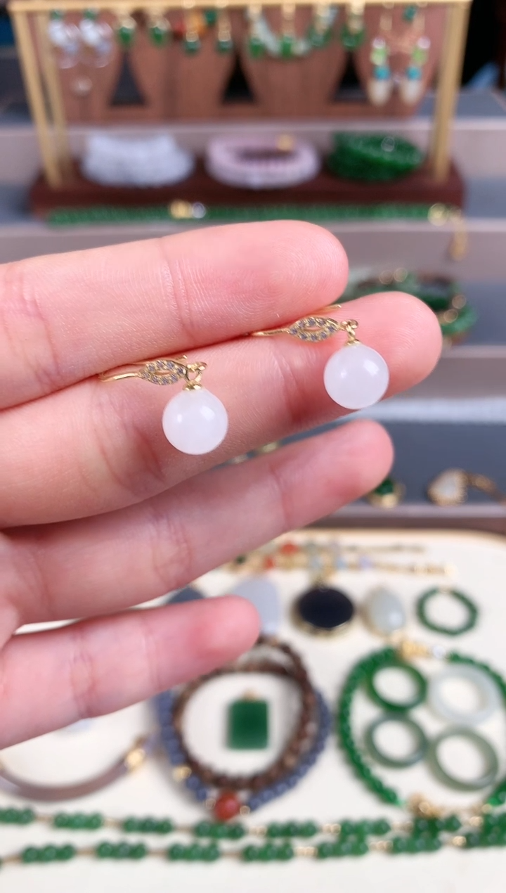 银S925镶嵌和田玉耳饰1