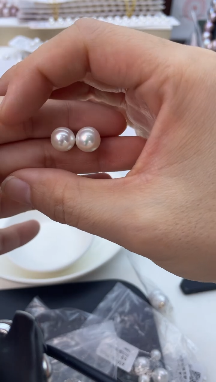 银S925镶嵌耳饰淡水珍珠9-10