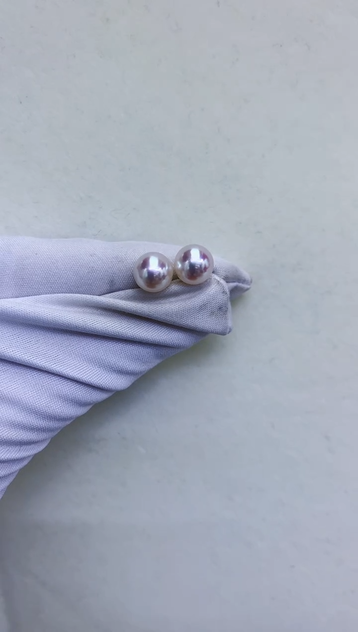 18K金镶嵌DA海水珍珠 耳钉8-8.5MM x013