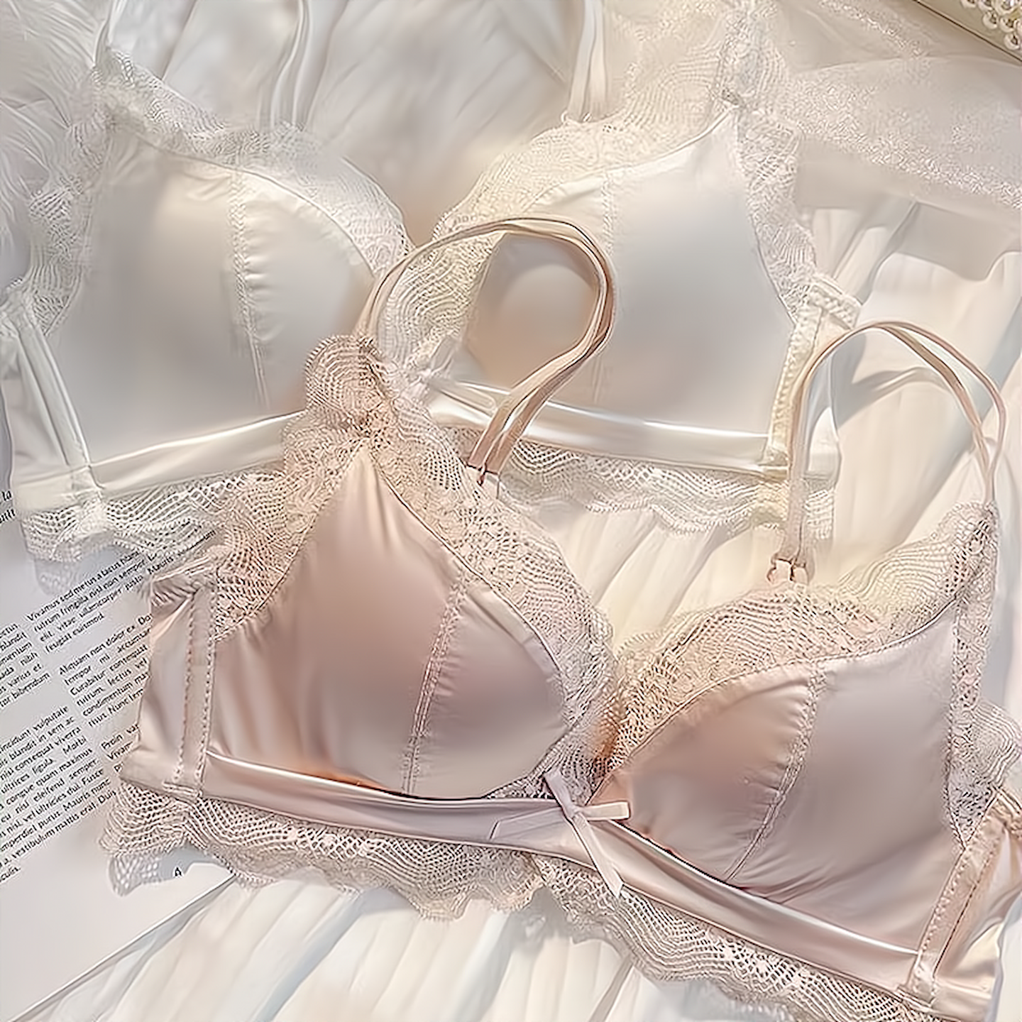 维多利亚内衣少女小胸聚拢纯欲蕾丝显大无钢圈性感文胸收副乳薄款