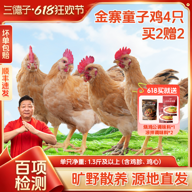 三德子【金寨土鸡4只】散养童子鸡清蒸白切椰子鸡鸡肉 安徽冷运发货商品图