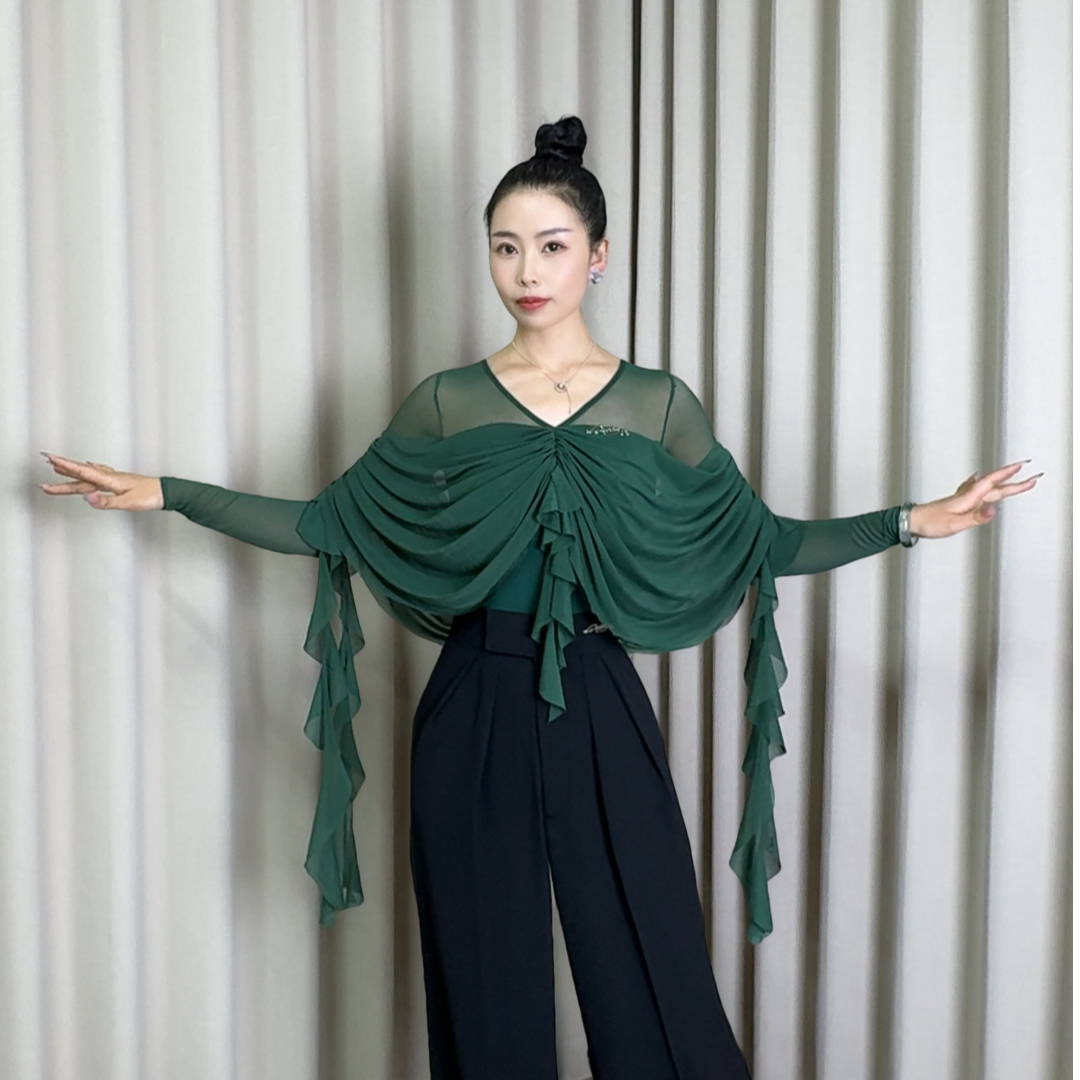薇葶丹斯舞蹈服饰蝴蝶飘交谊舞摩登舞连体上衣WTMD045