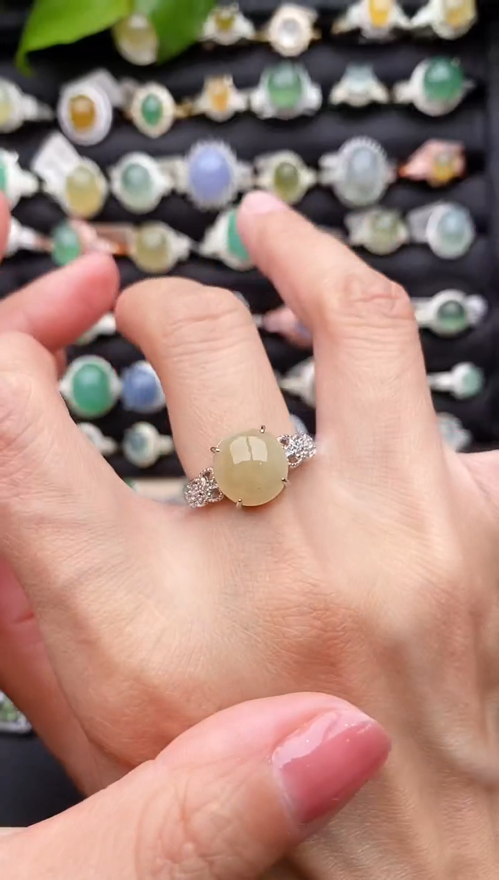 【闪购商品】翡翠戒指银S925镶嵌缅甸天然A货翡翠66  6-6