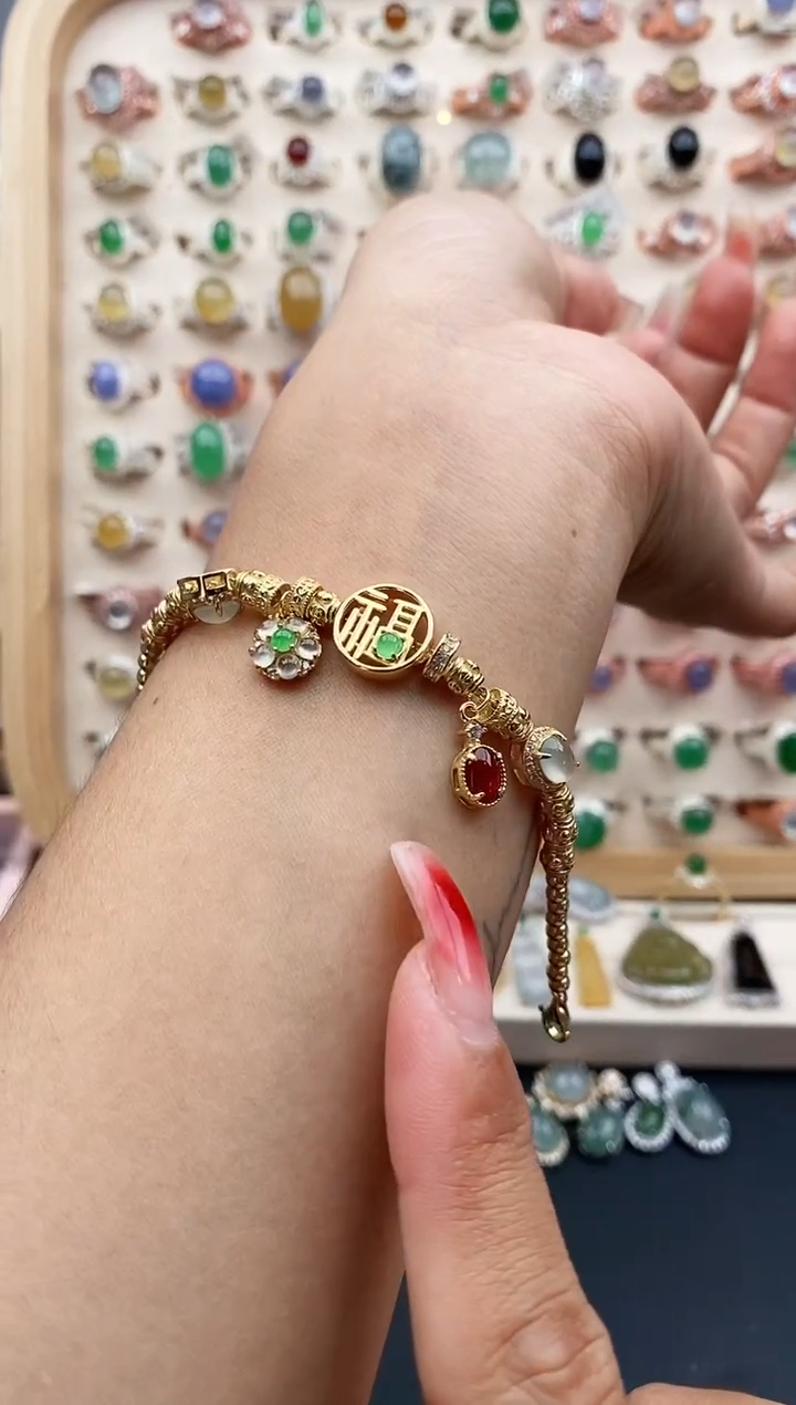 【闪购商品】翡翠手链银S925镶嵌缅甸天然A货翡翠111  10+