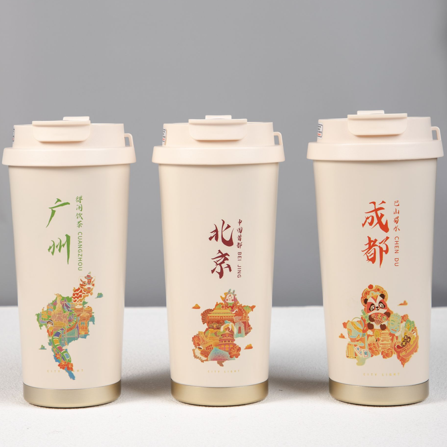 高颜值316不锈钢铃兰杯带吸管便携带保温咖啡杯城市周边纪念杯