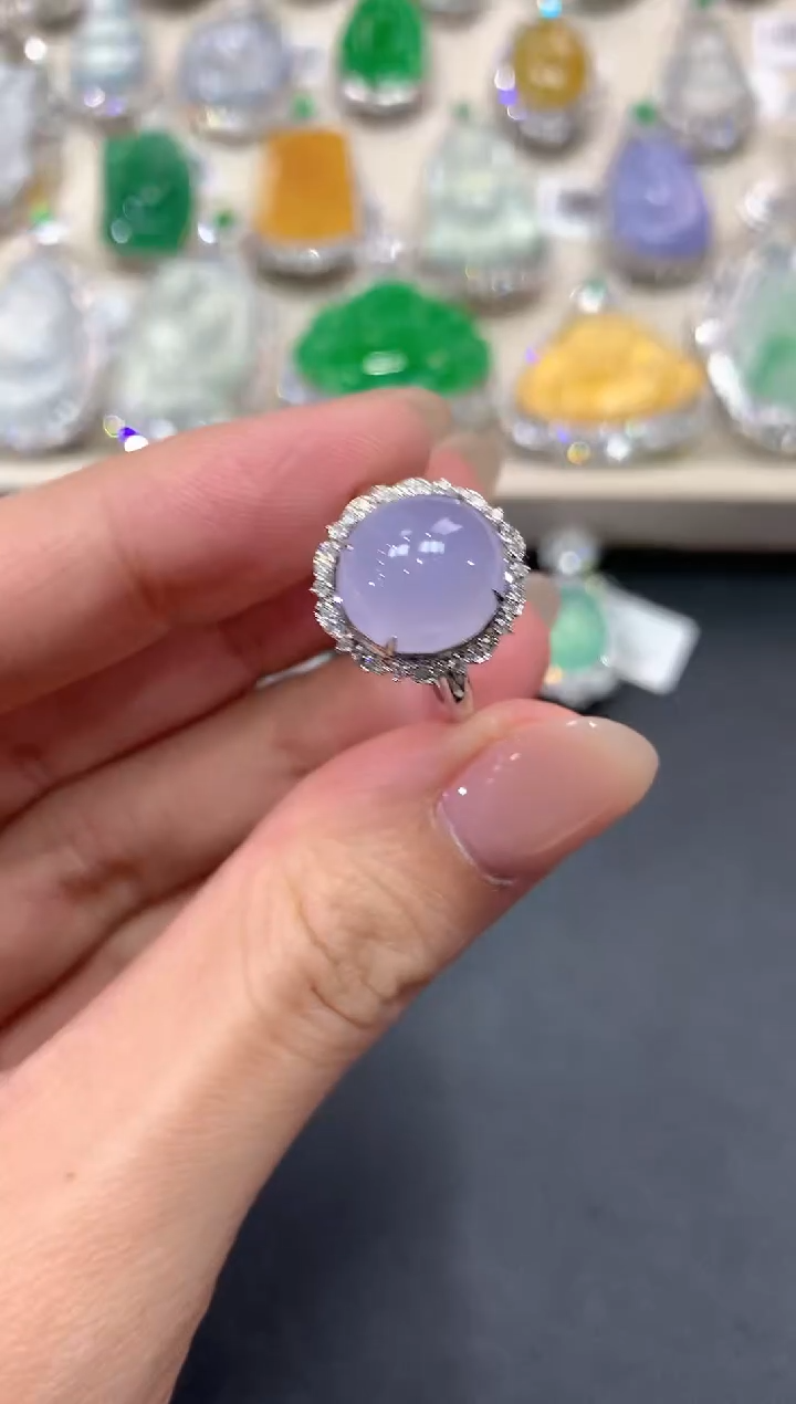 【闪购商品】翡翠戒指18K金镶嵌q36紫货有色差