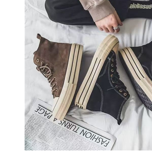 WA216E休闲百搭潮流个性厚底美拉德穿搭透气轻便增高帮帆布鞋女