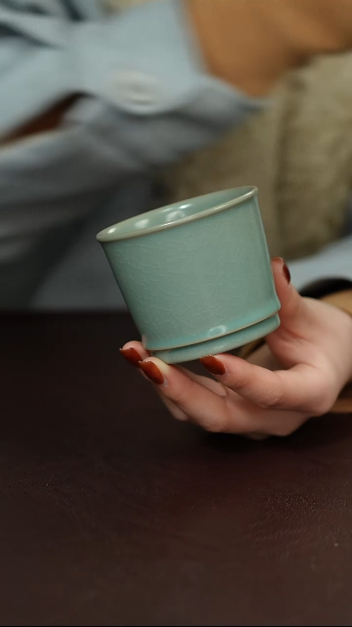 摆件陶原矿原釉汝宋汝瓷 容天杯