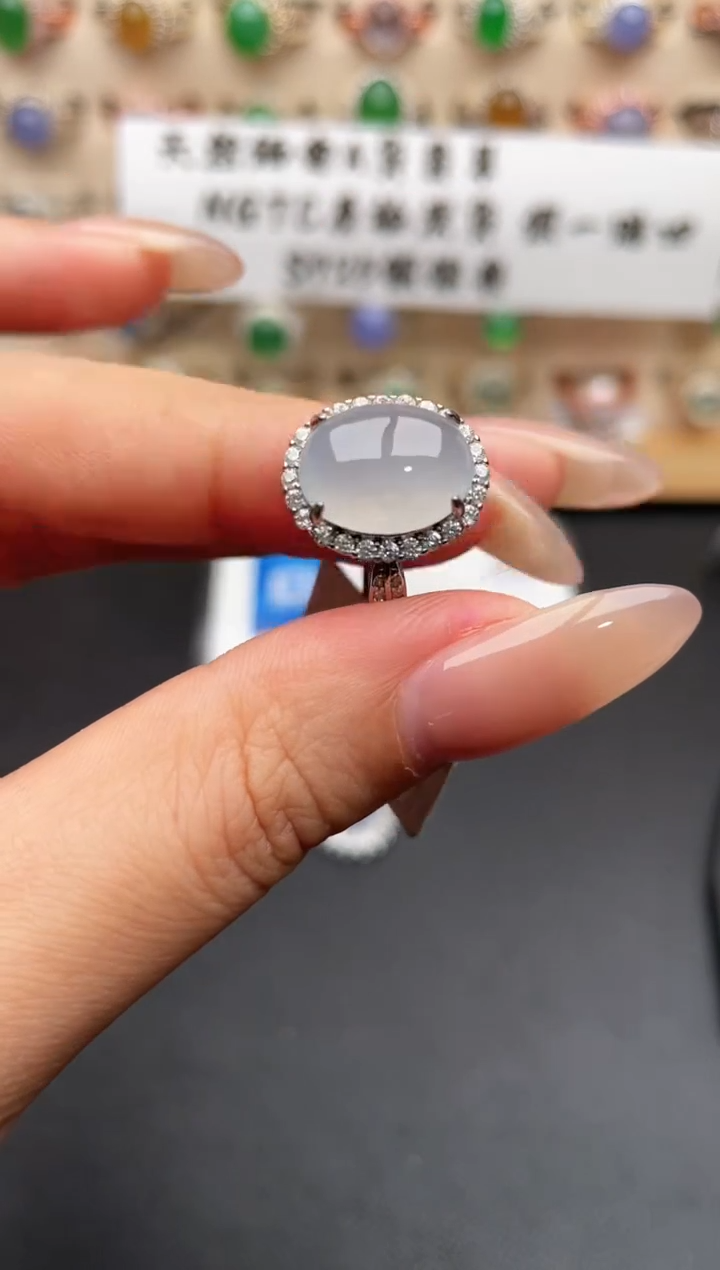 银S925镶嵌戒指翡翠一物一证一礼盒