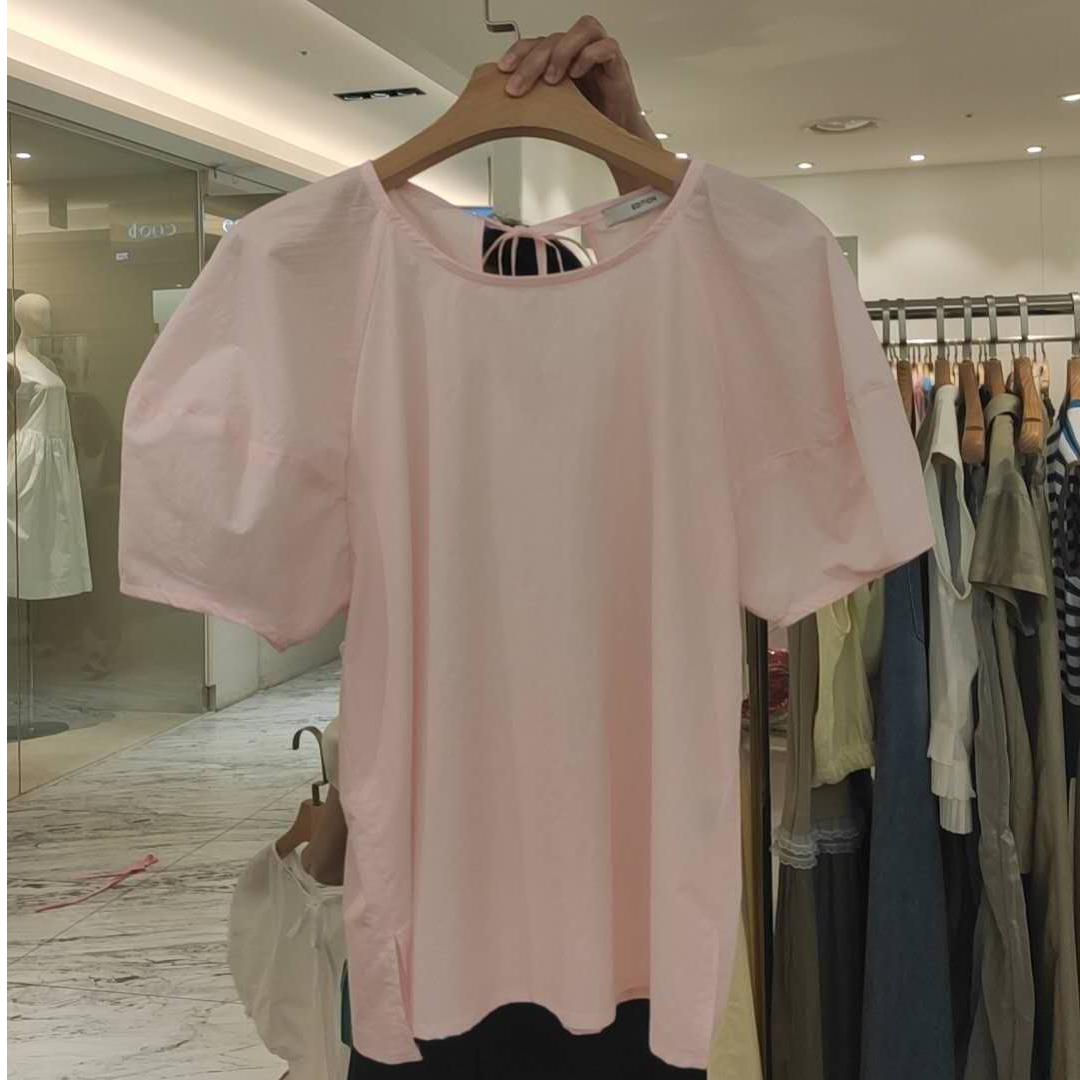 短袖纯色衬衫NO退换P-7-12圆领直筒型通勤红色女款时尚百搭
