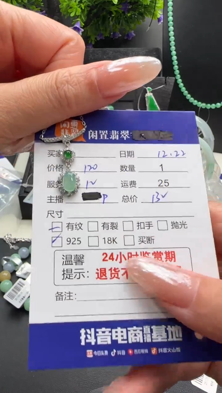 吊坠(赠链)银S925镶嵌翡翠翡翠项链