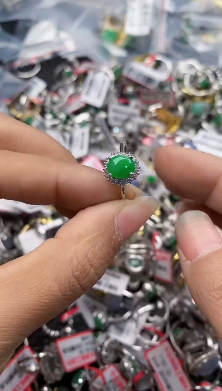 银S925镶嵌戒指翡翠444---6