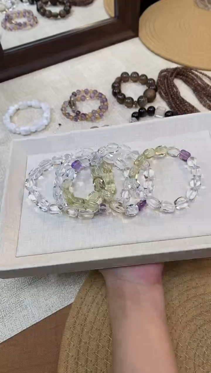合金手链水晶《彩虹》白水晶黄晶紫晶糖豆设计手串9*14mm多样性发一