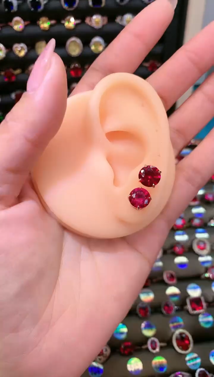 【闪购商品】红宝石耳饰银S925镶嵌8玫瑰金