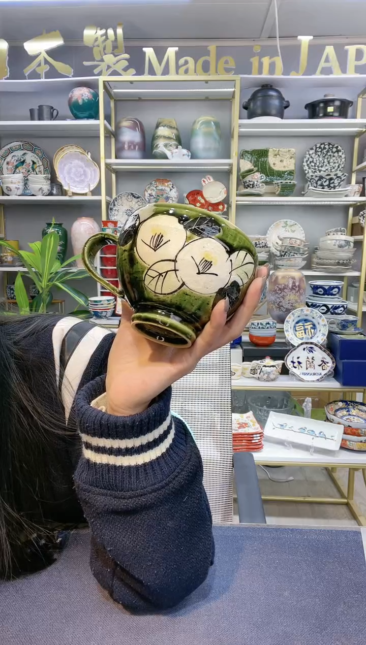 【闪购商品】碗濑户烧手绘冰裂纹墩墩早餐杯400ml一只