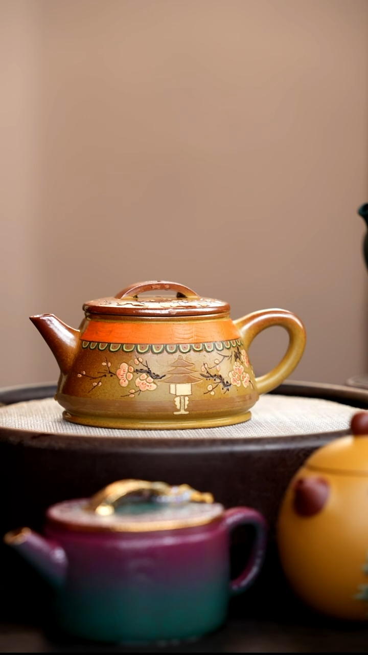 茶壶紫砂柴烧汉瓦满园春色