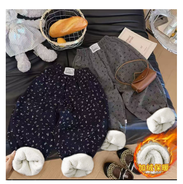 【校园神裤】儿童秋冬碎花女童加绒加厚韩系卫裤