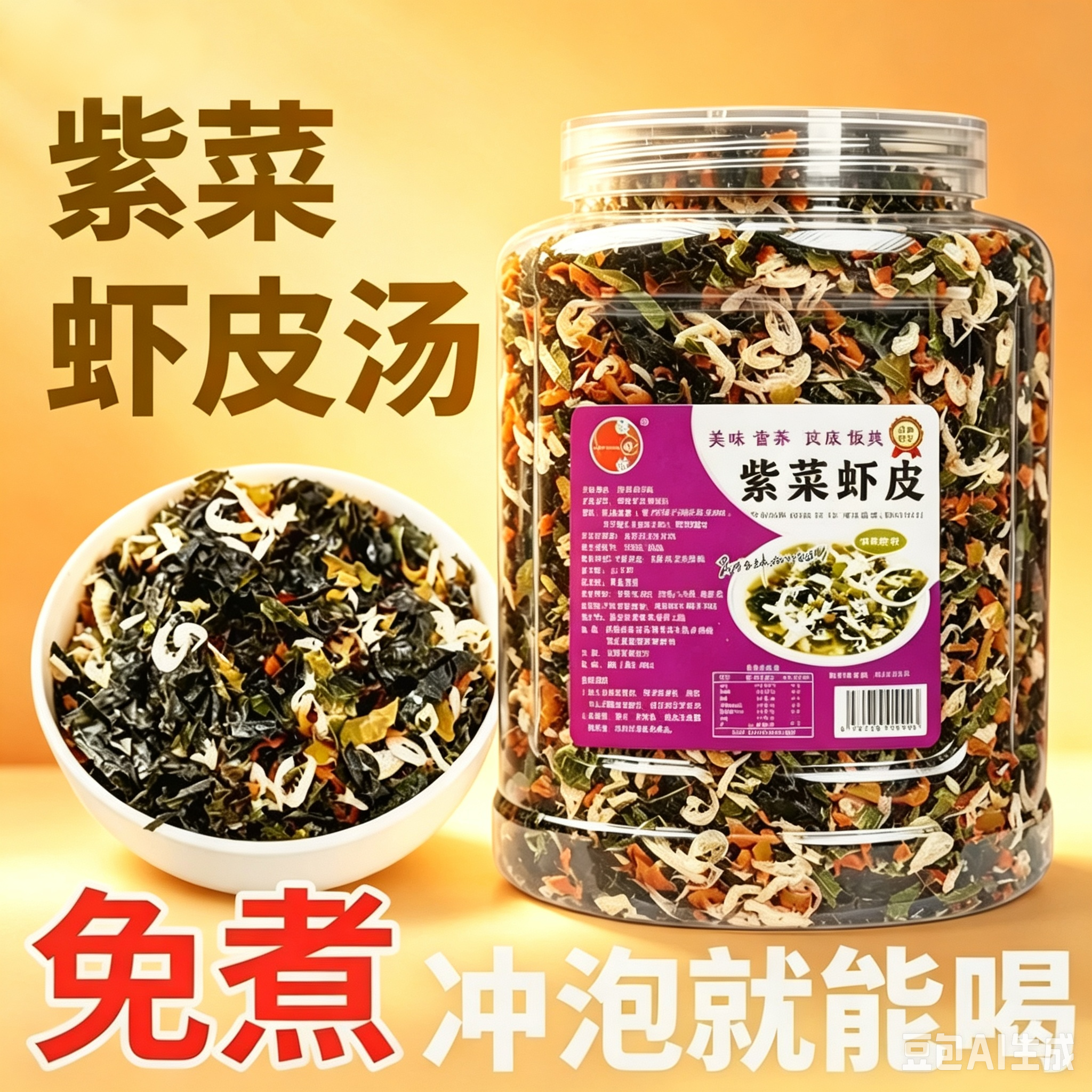 【半价抢！两罐】紫菜虾皮汤冲泡即食虾米紫菜汤馄饨汤料包增鲜汤包商品图