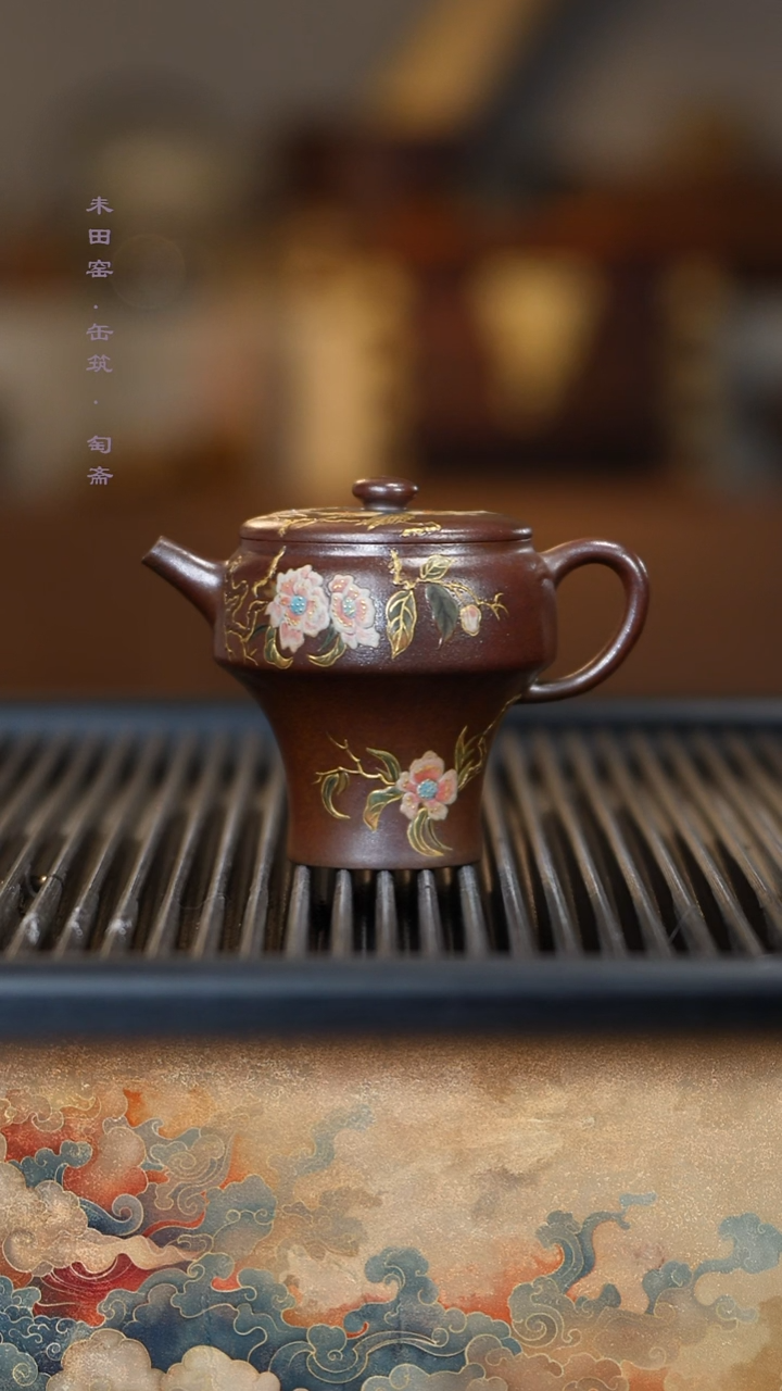 茶壶紫砂胭脂红柴烧天茶星紫泥海棠雀鸟高足宫灯180cc