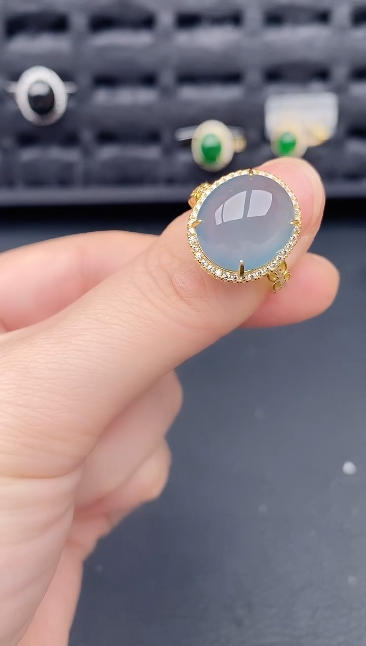 银S925镶嵌戒指翡翠天然a货翡翠320