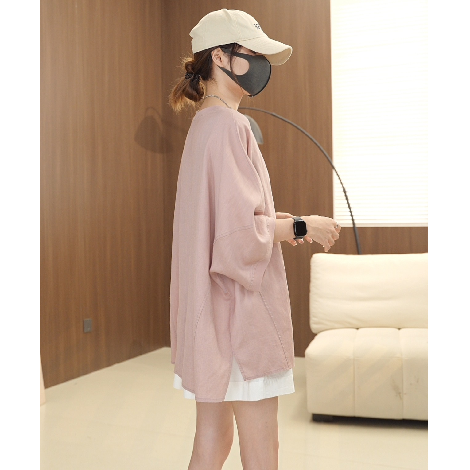 硕哥天丝亚麻禅意半袖宽松清透休闲简约圆领薄款短袖 25300