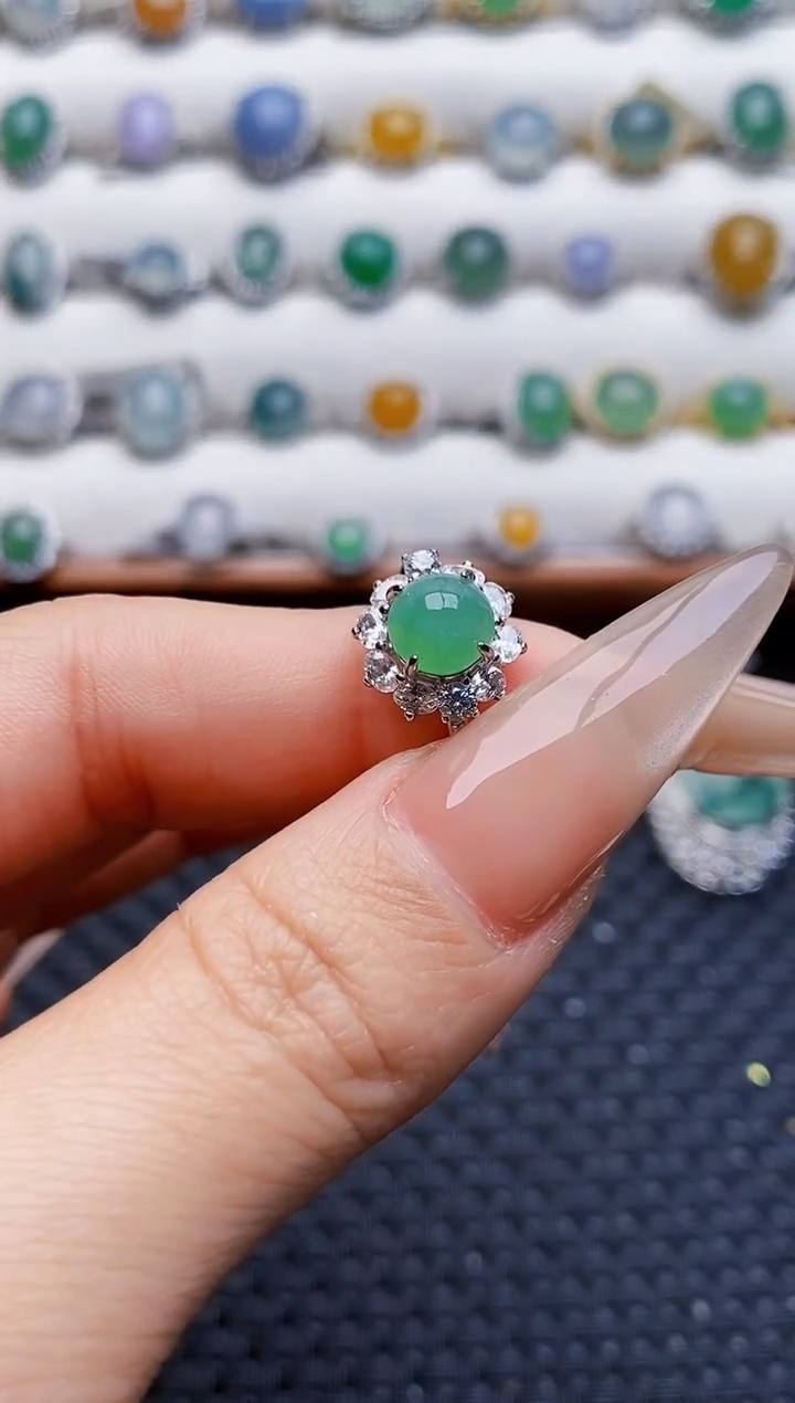 银S925镶嵌戒指翡翠9214